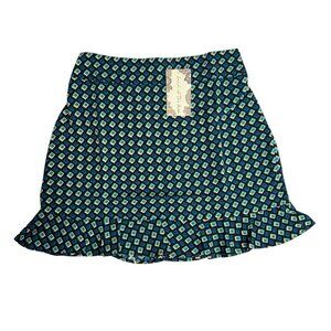 Band of The Free Colette Black Teal Diamond Print Mini Skirt Womens Sz Large NWT